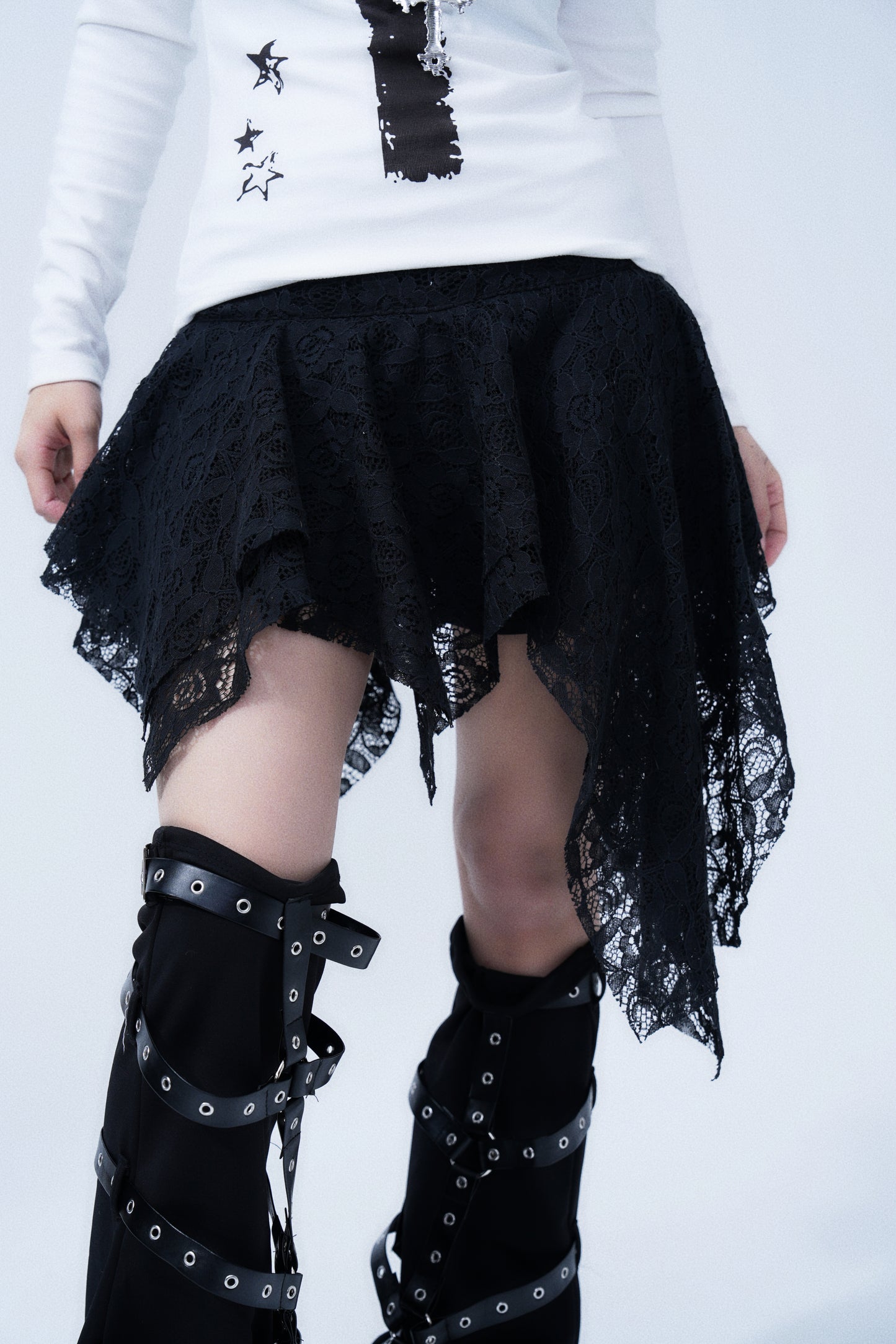 Edgy Lace Ruched Mini Skirt