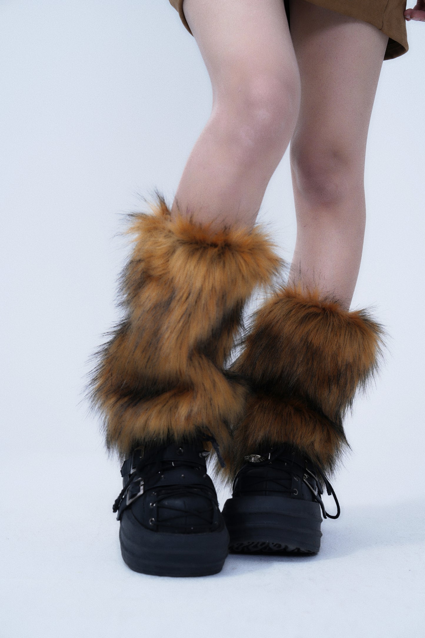 Camel Faux Fox Fur Leg Warmers