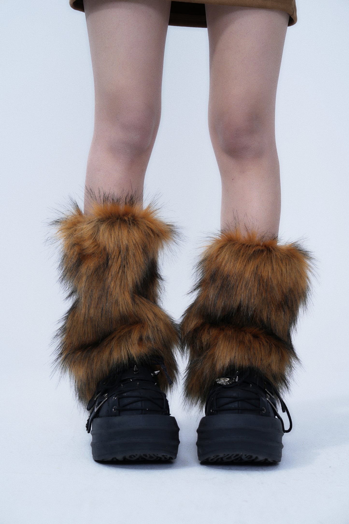 Camel Faux Fox Fur Leg Warmers