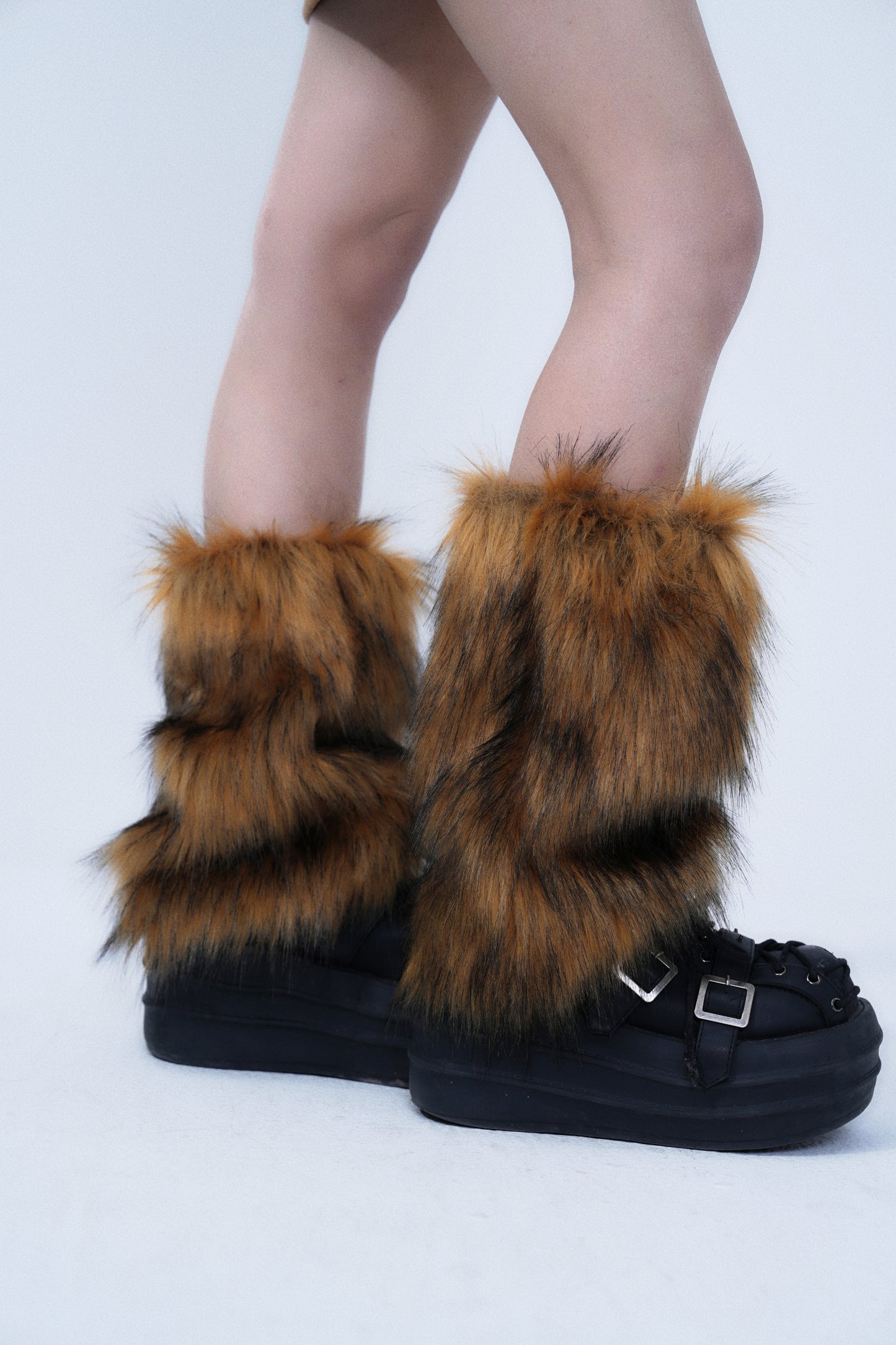 Camel Faux Fox Fur Leg Warmers