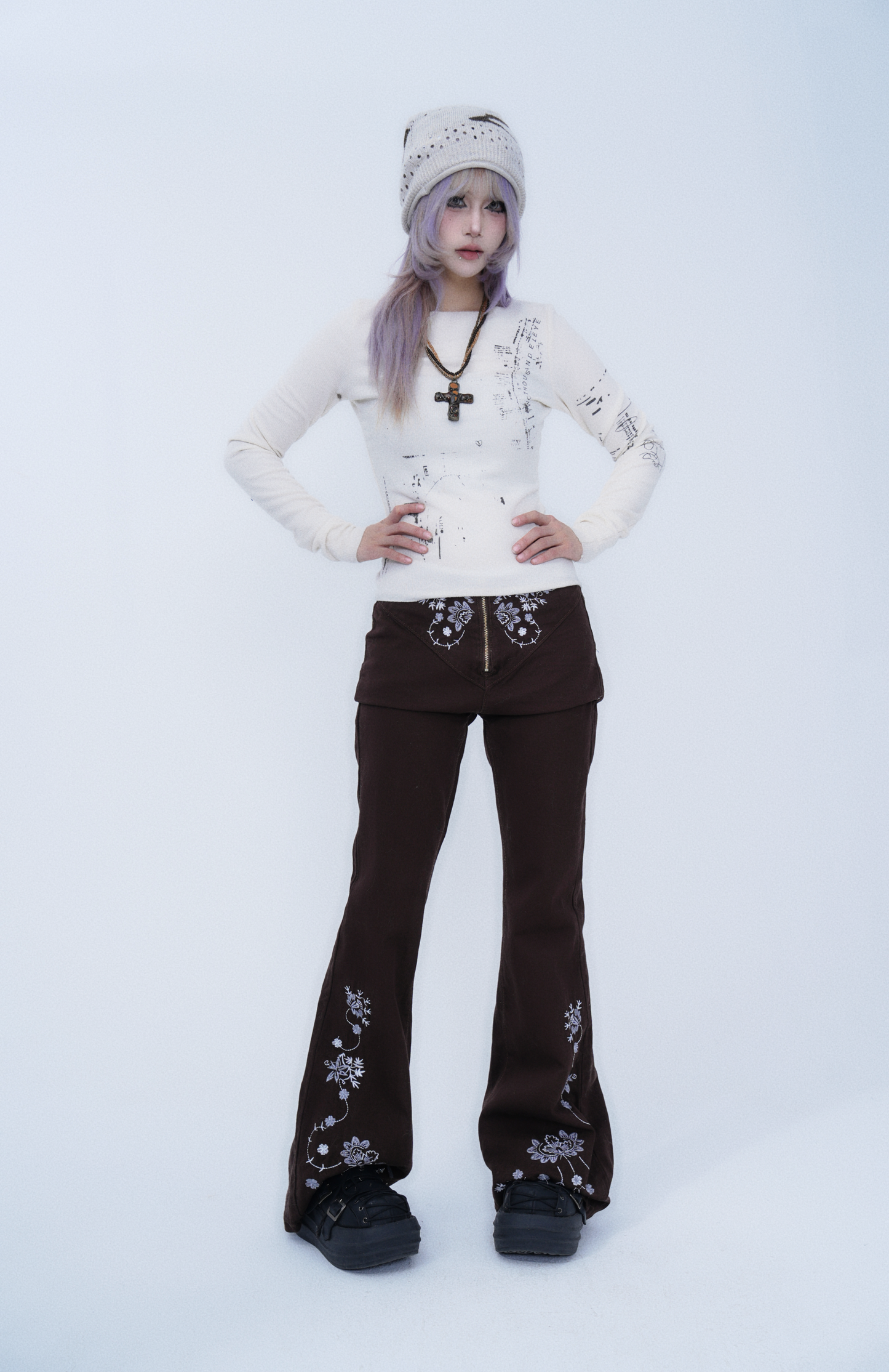 Butterfly & Floral Embroidered Pants