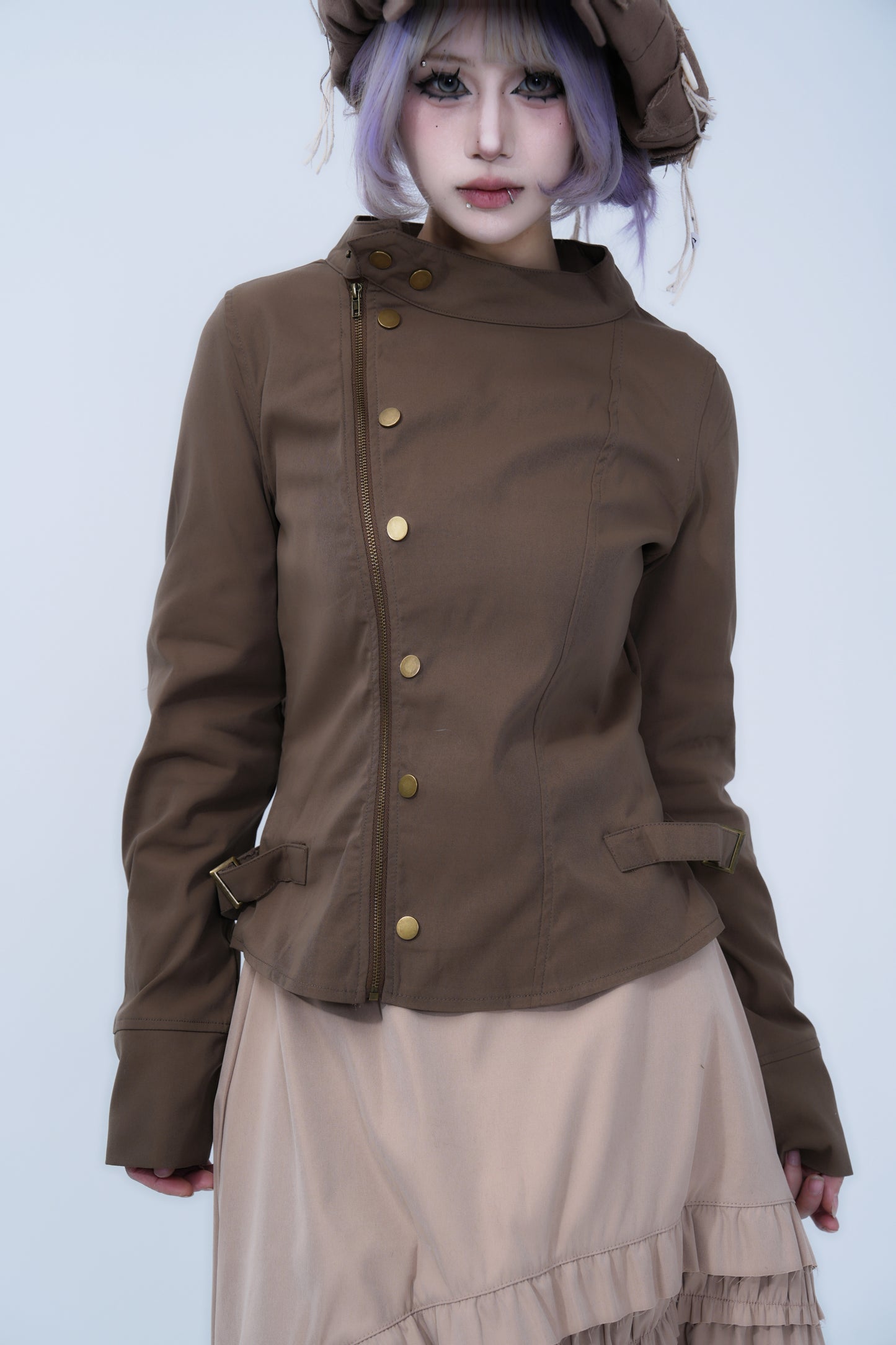 Asymmetrical Zipper Stand Collar Jacket