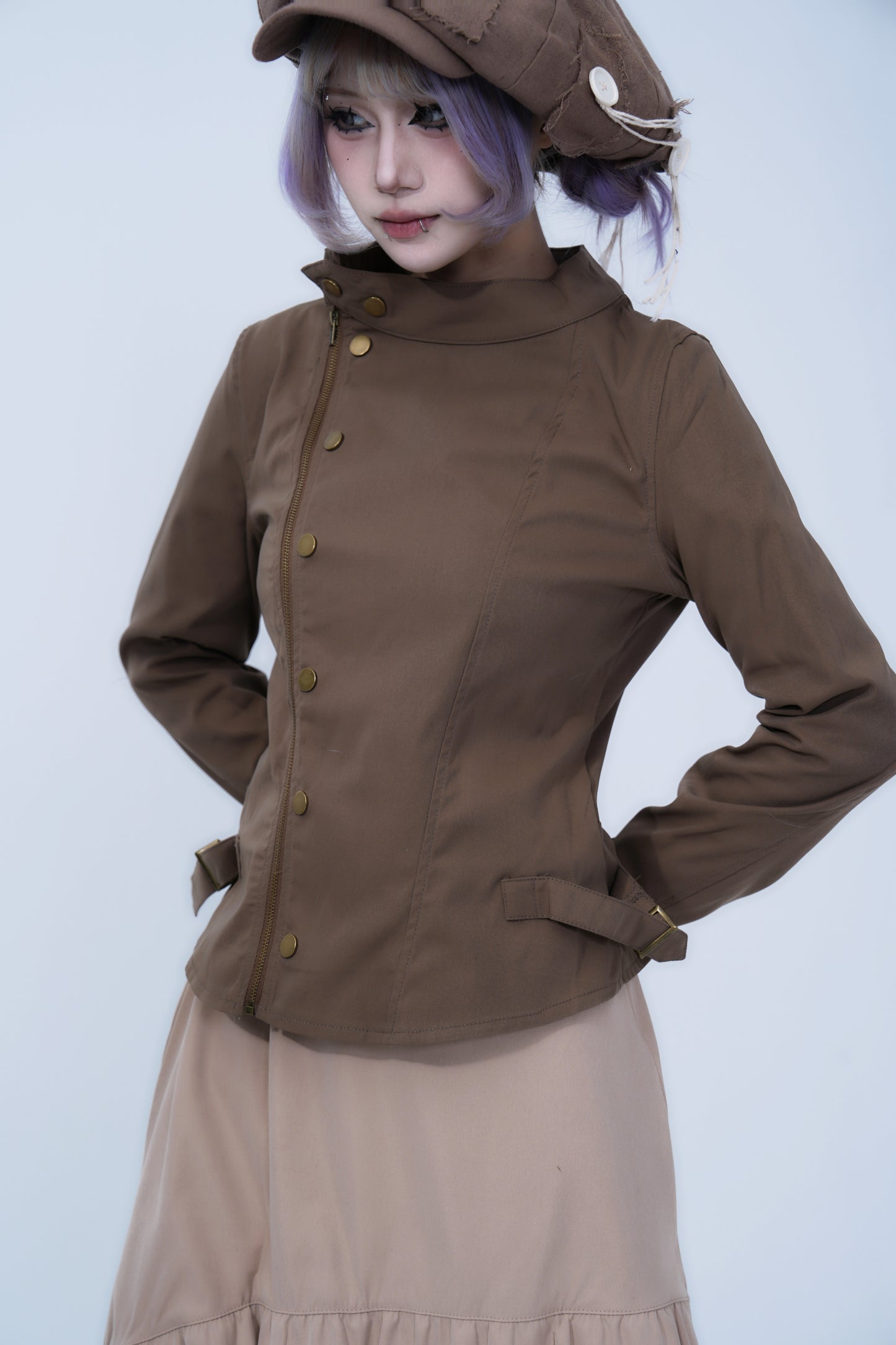 Asymmetrical Zipper Stand Collar Jacket