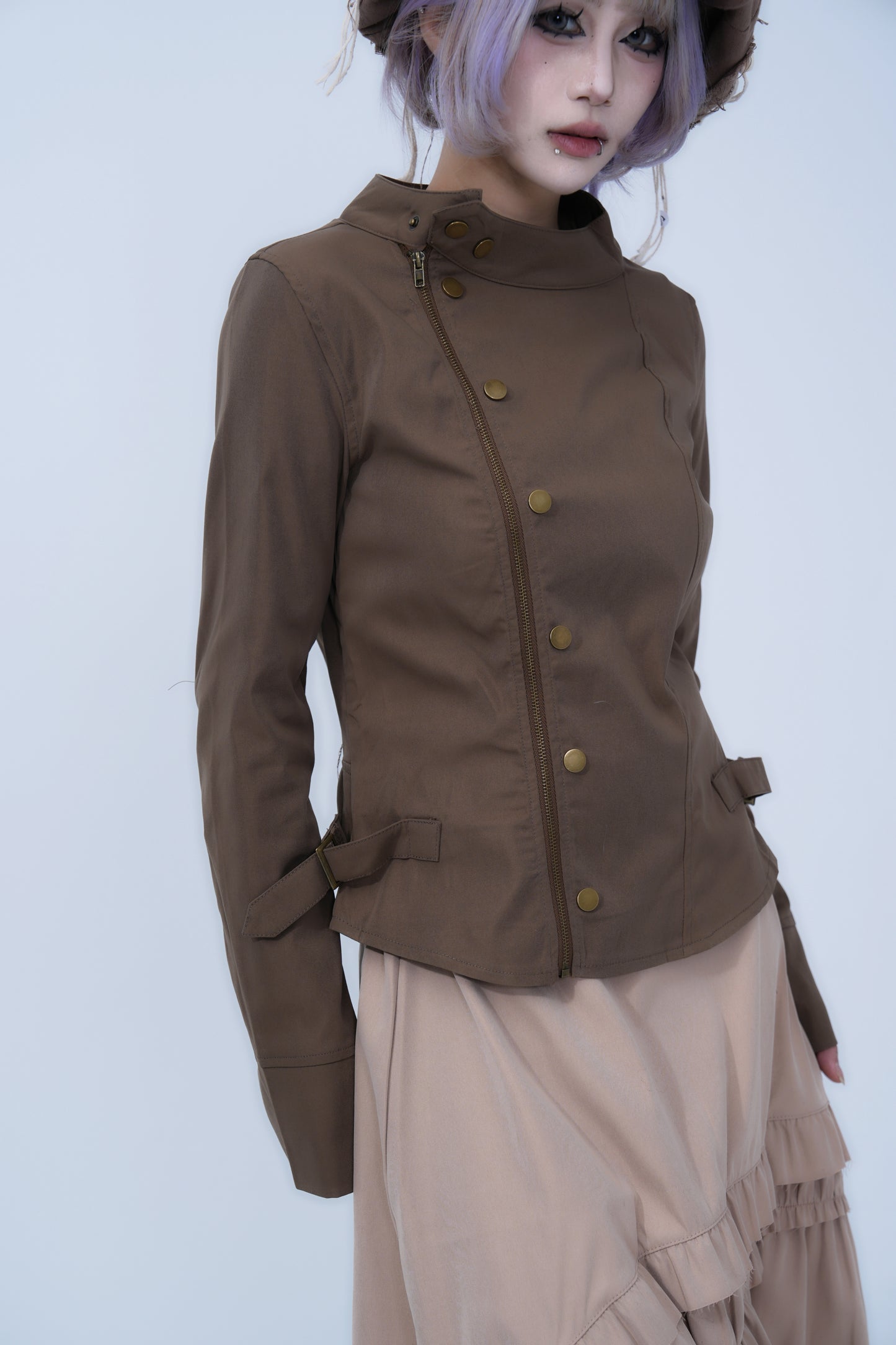 Asymmetrical Zipper Stand Collar Jacket