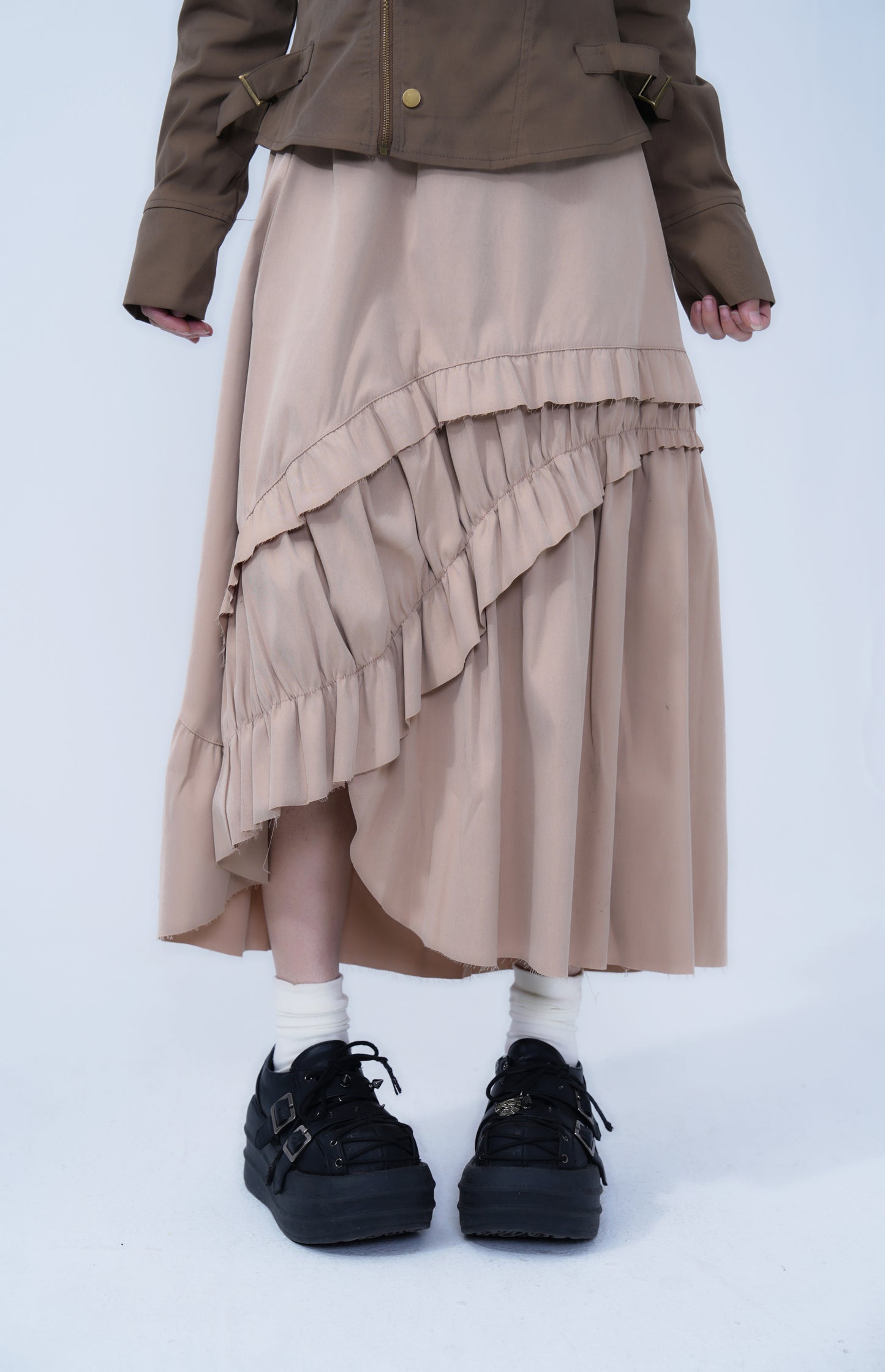 Ruins Ruffle Ruched Maxi Skirt