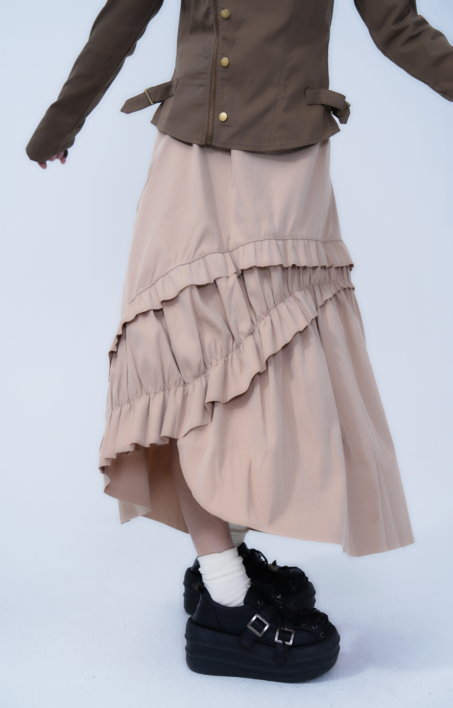 Ruins Ruffle Ruched Maxi Skirt