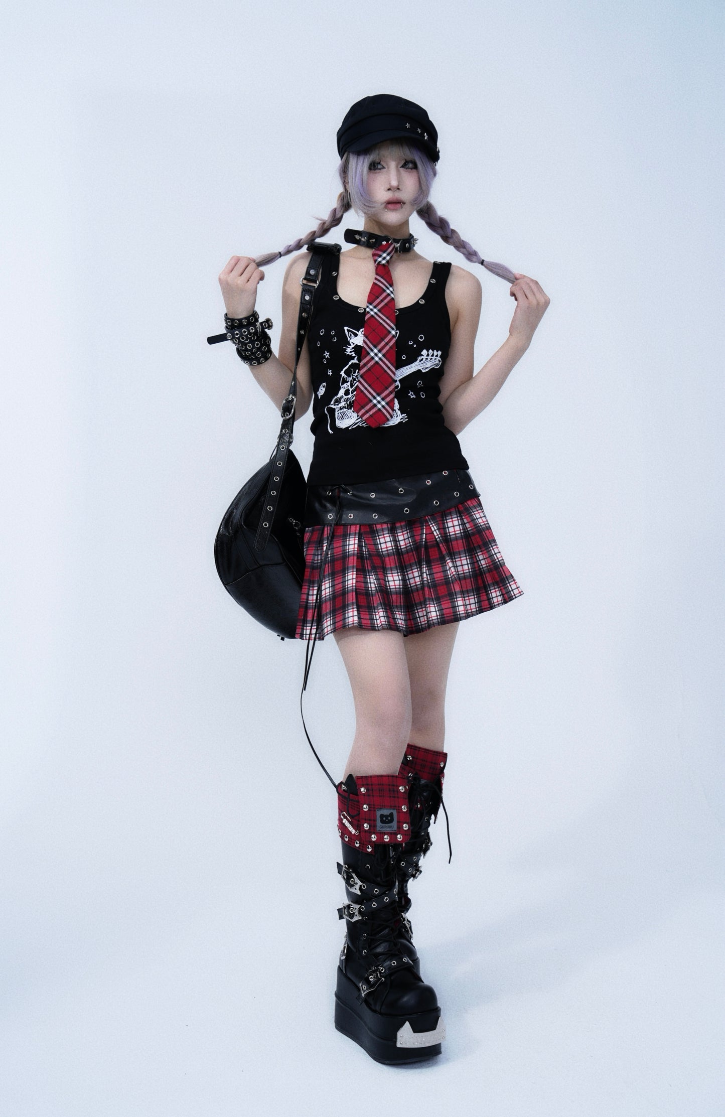 Rebel Plaid Leather Strap Skirt