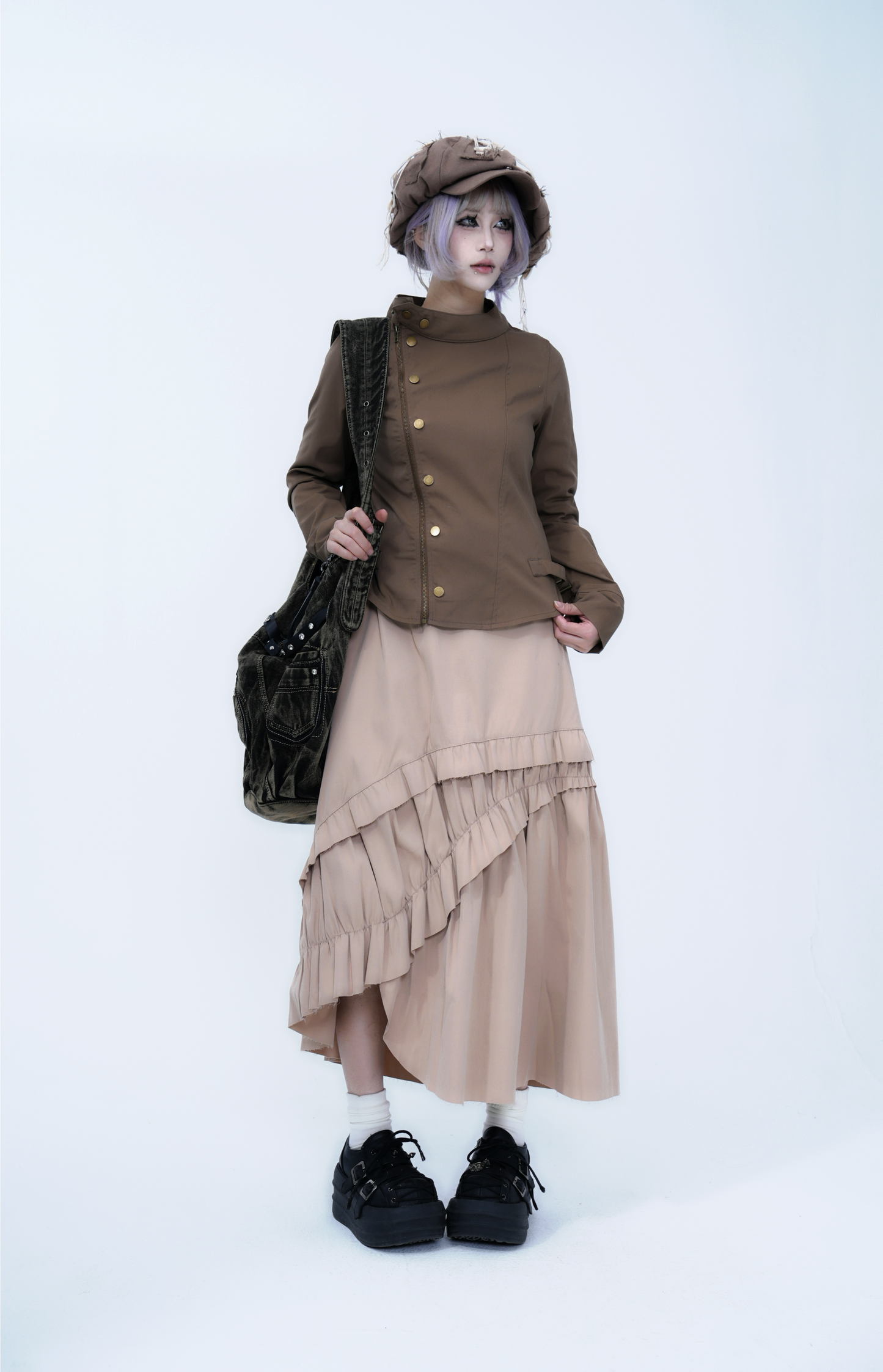 Asymmetrical Zipper Stand Collar Jacket