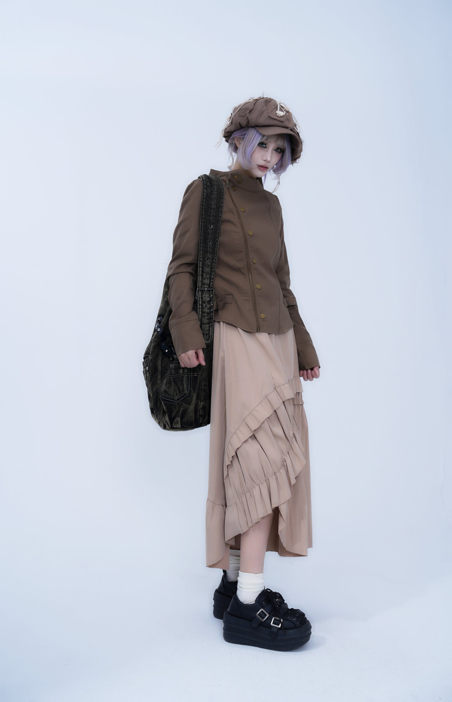 Asymmetrical Zipper Stand Collar Jacket