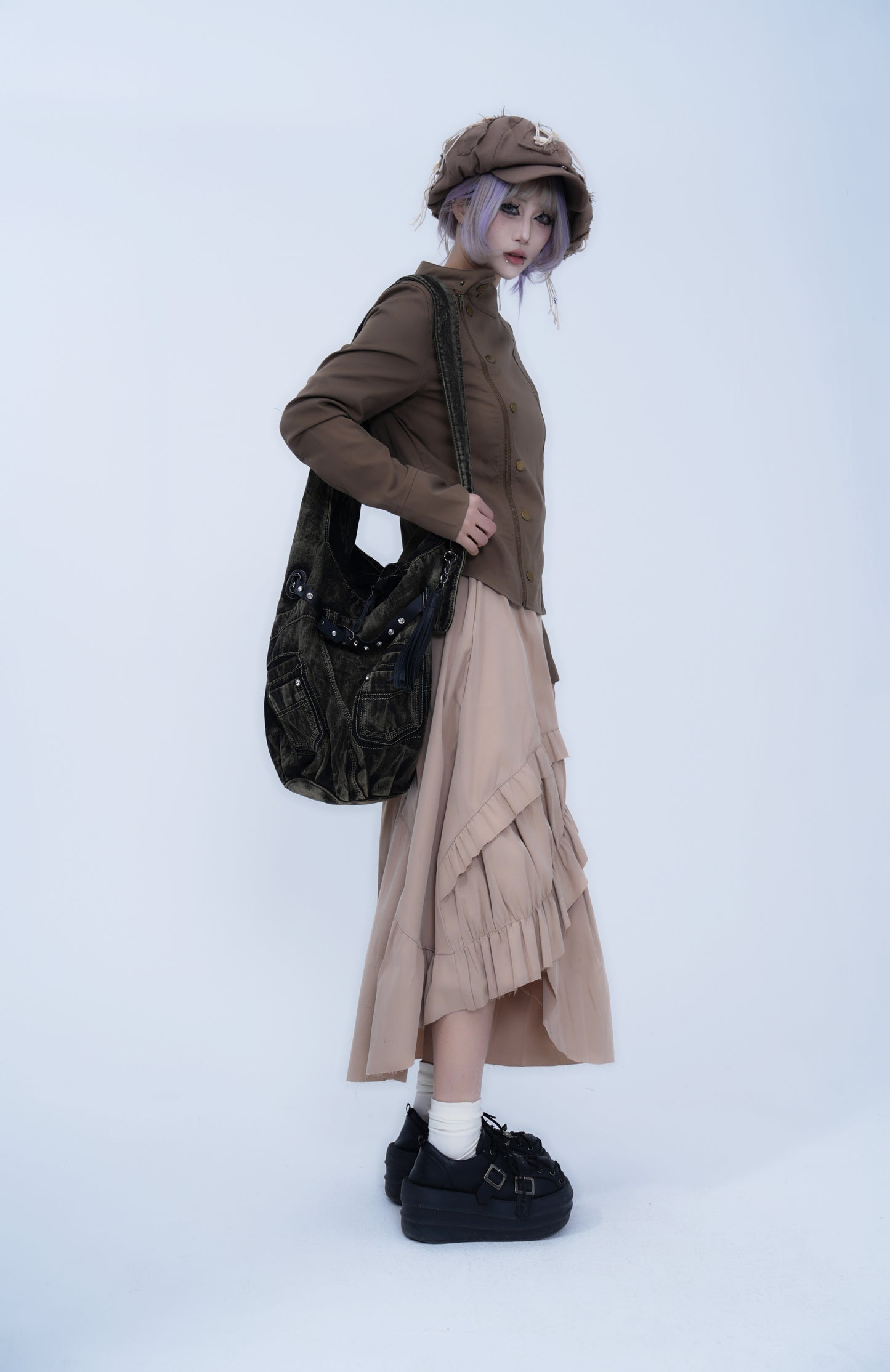 Asymmetrical Zipper Stand Collar Jacket