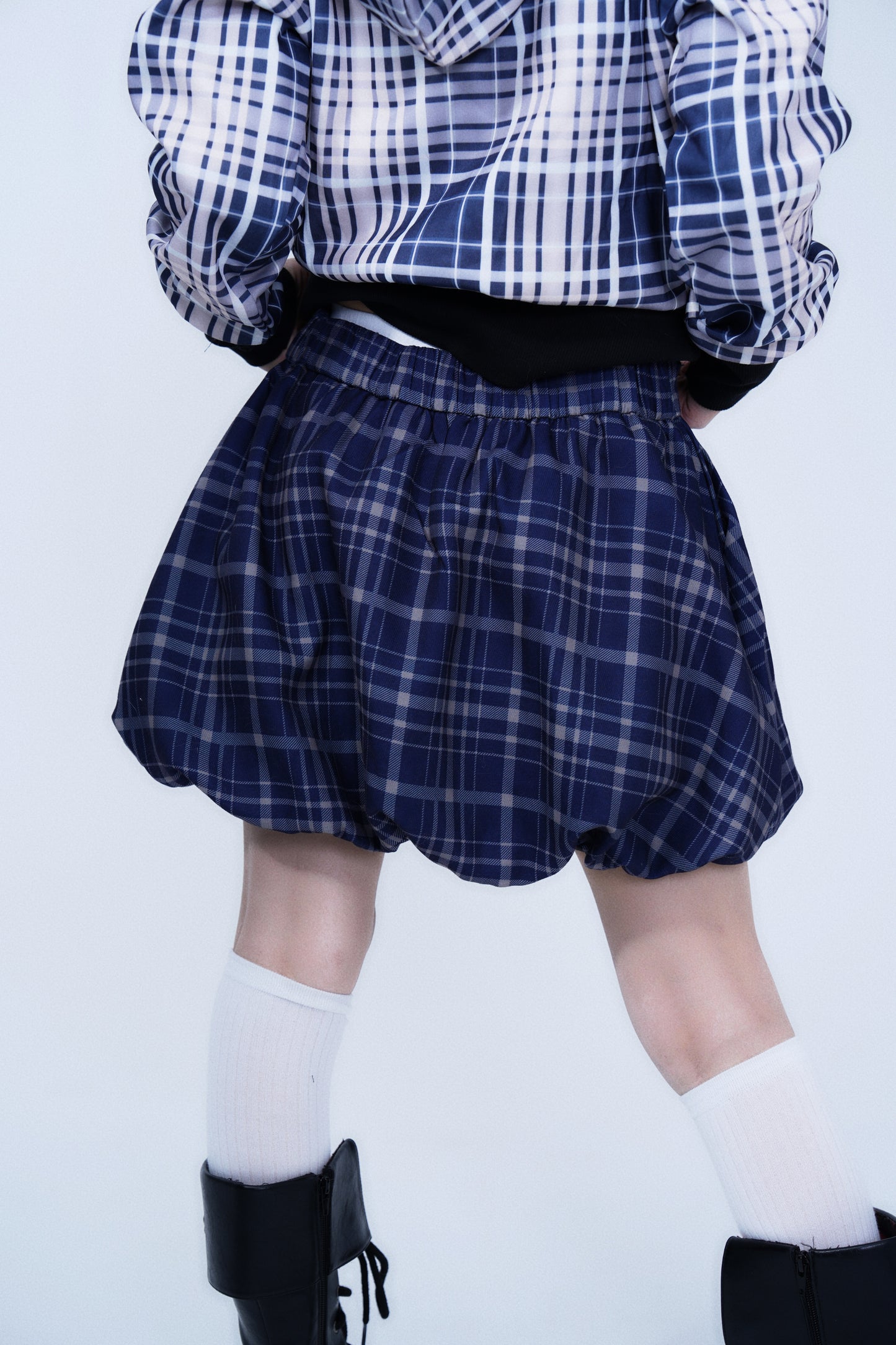 Blue Plaid Bubble Hem Skirt