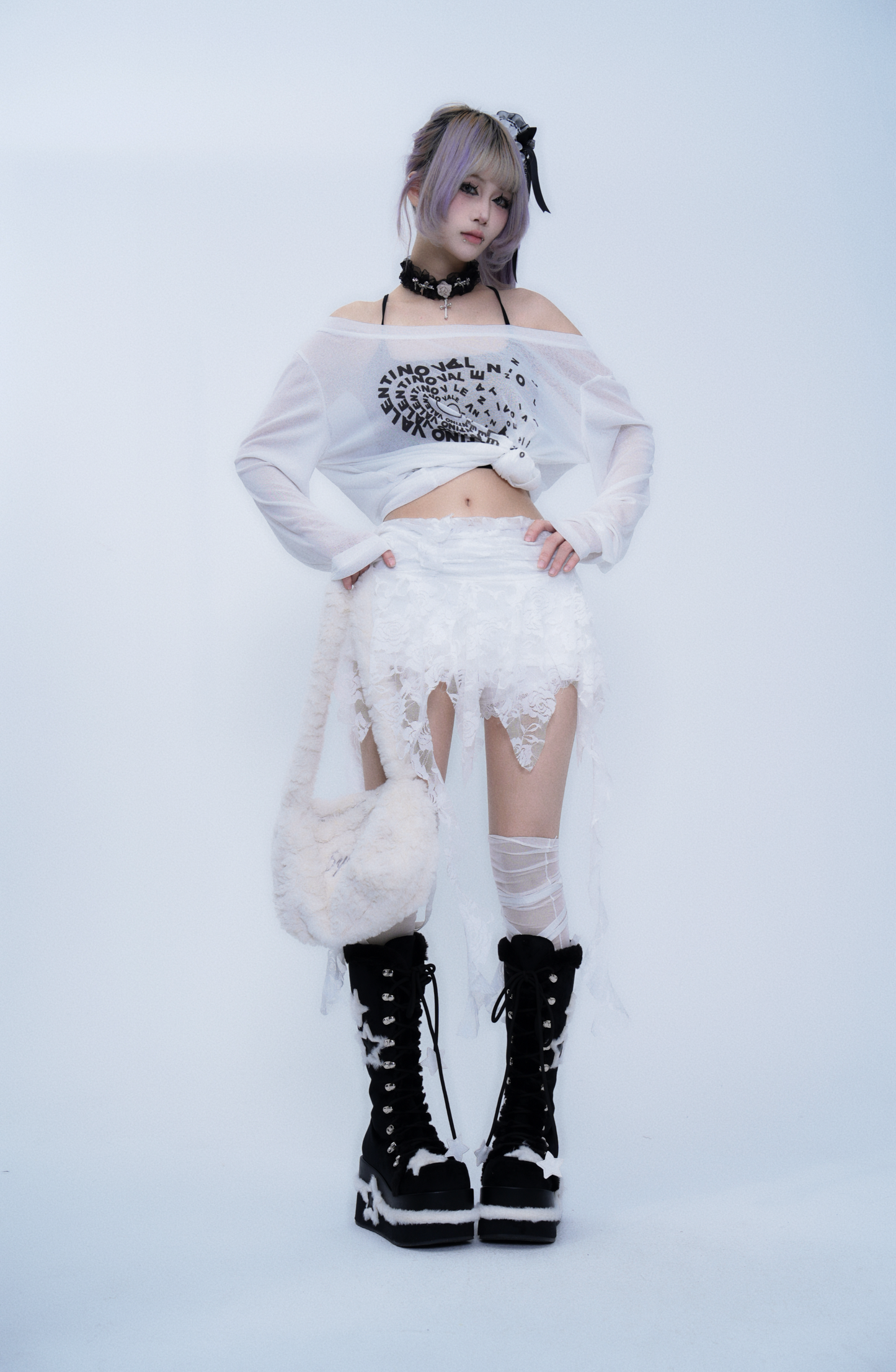 Lace Ribbon Mini Skirt