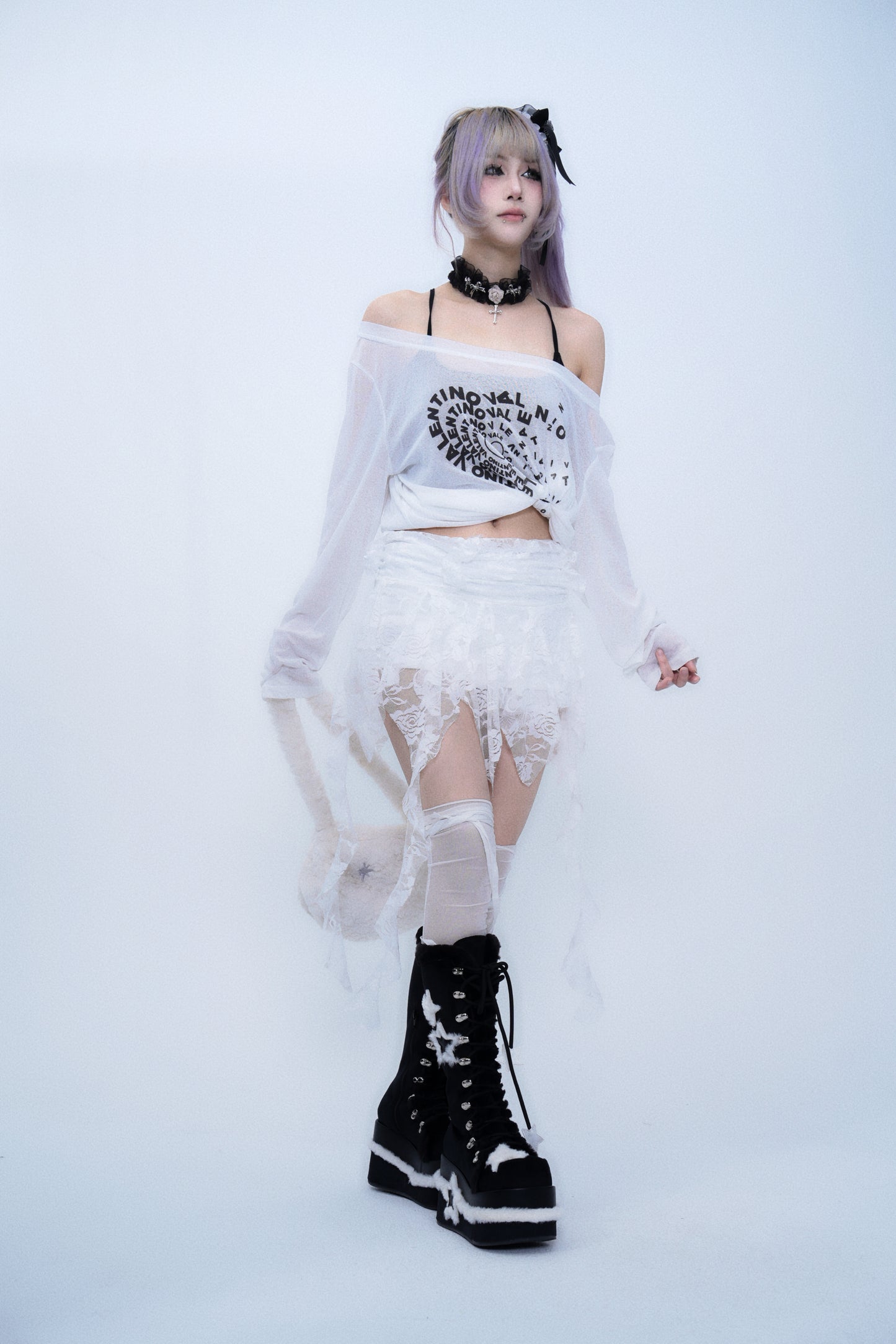 Lace Ribbon Mini Skirt