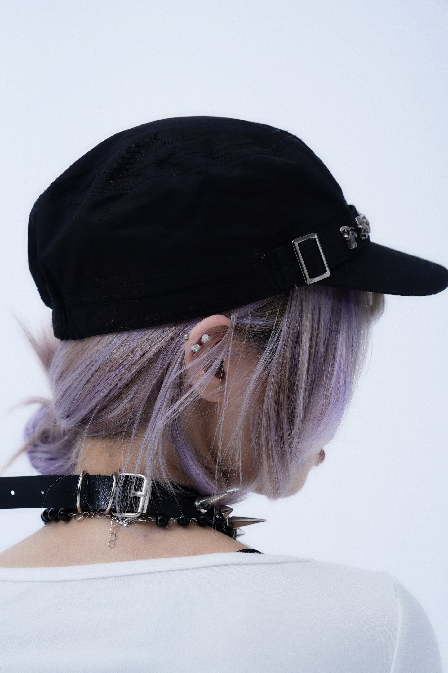 Punk Skull-Studded Military Cap