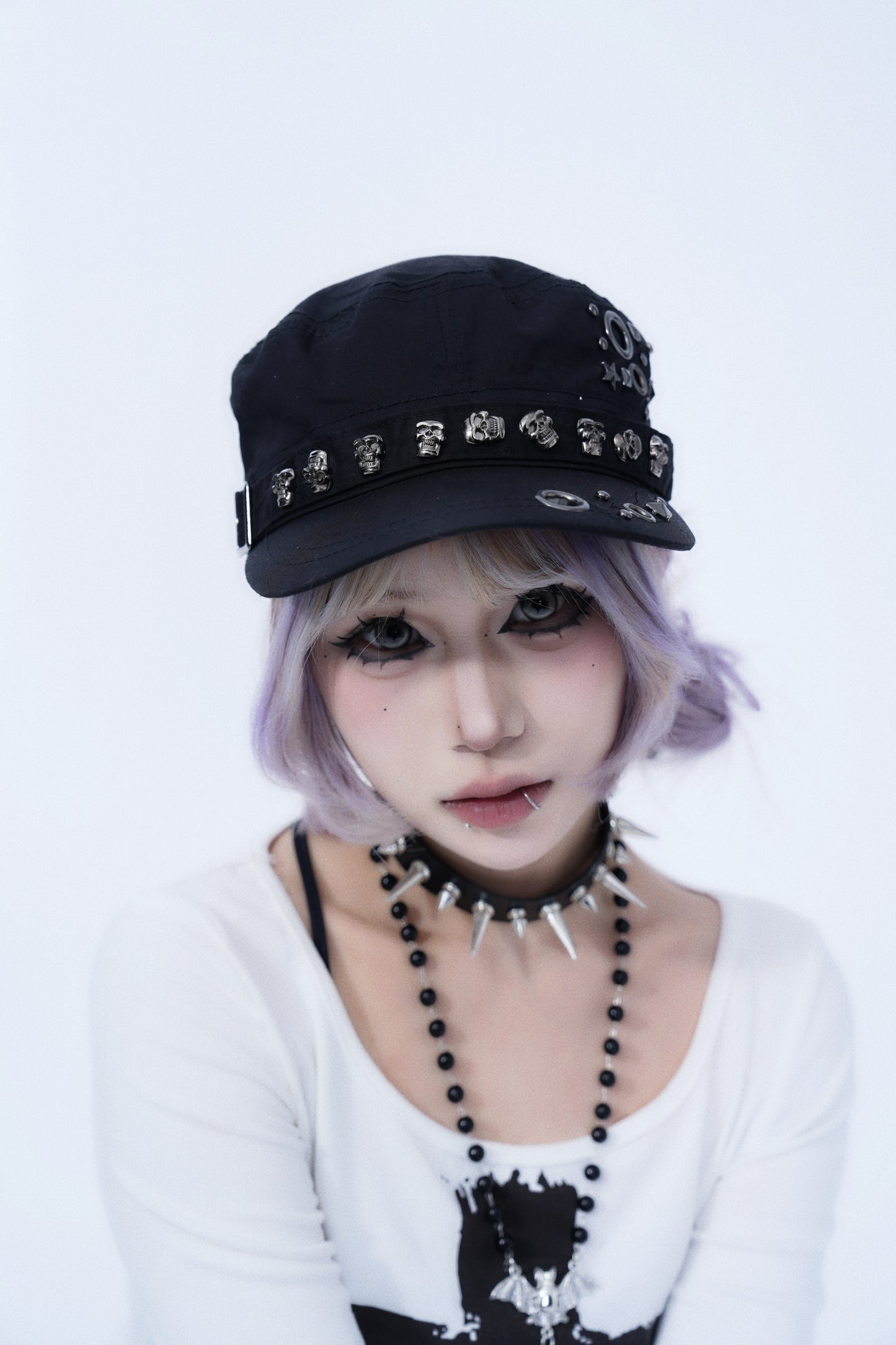 Punk Skull-Studded Military Cap