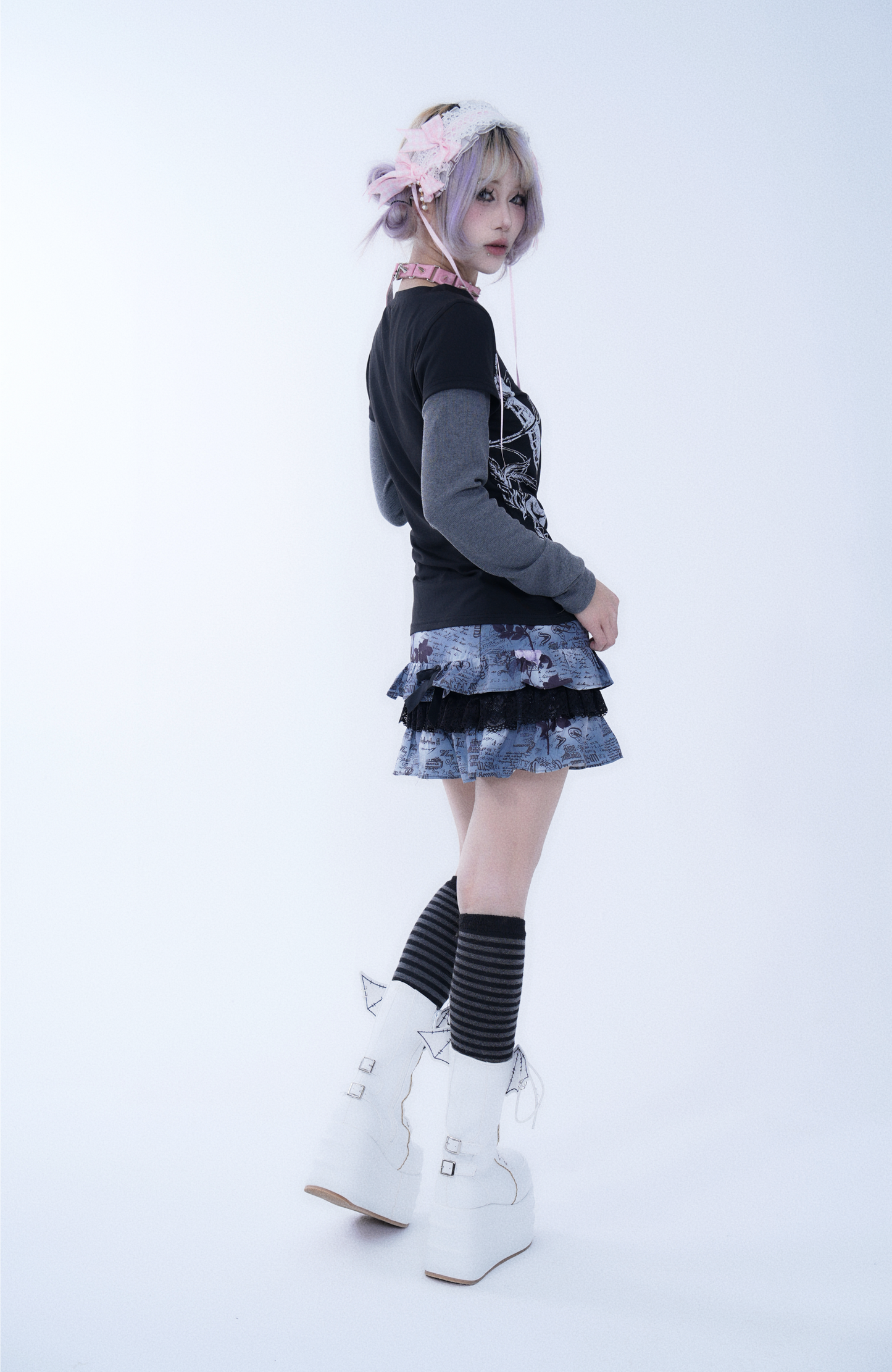 Lace Bow Mini Tiered Skirt