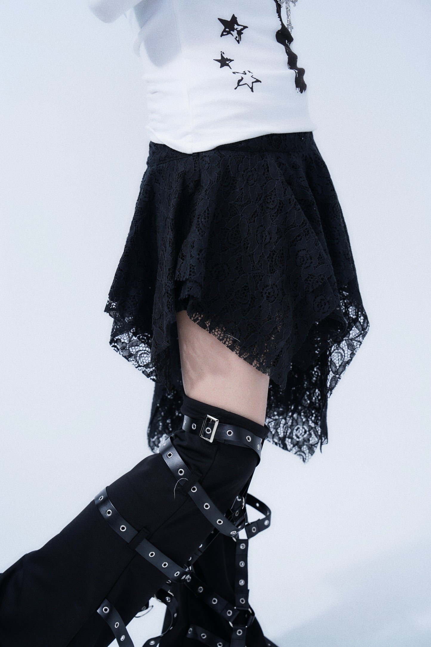 Edgy Lace Ruched Mini Skirt