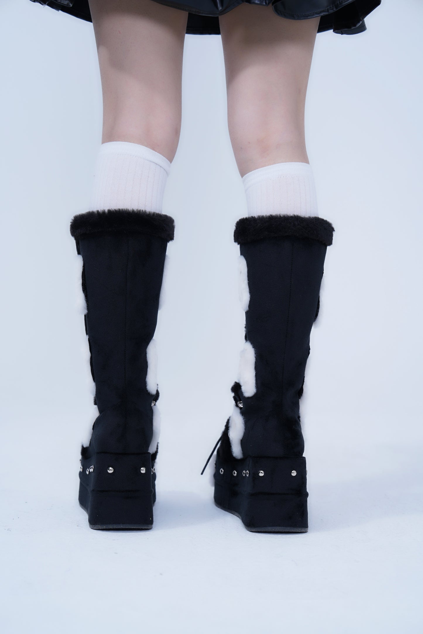 Rivet Plush Platform Knee-High Boots