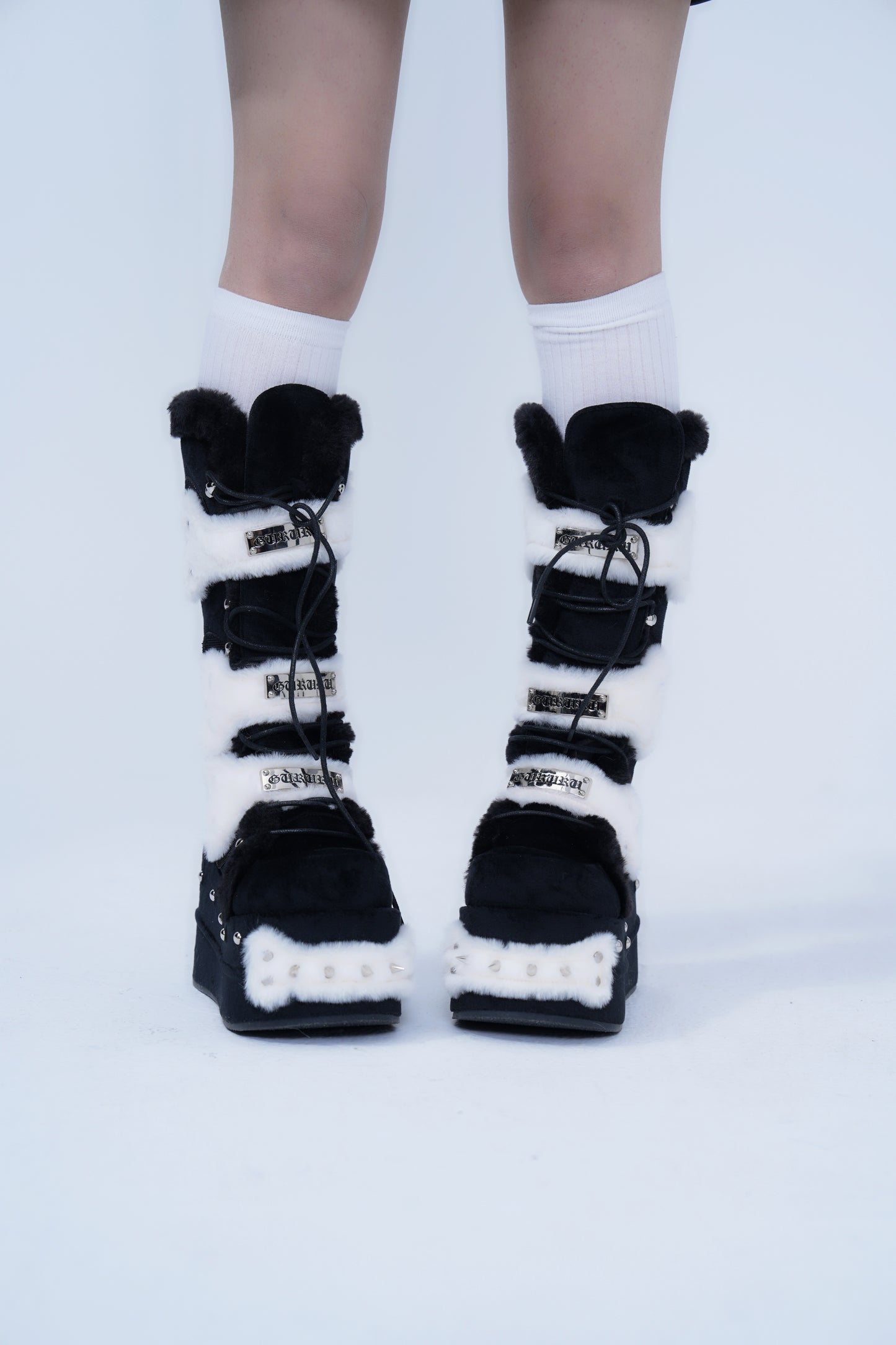 Rivet Plush Platform Knee-High Boots