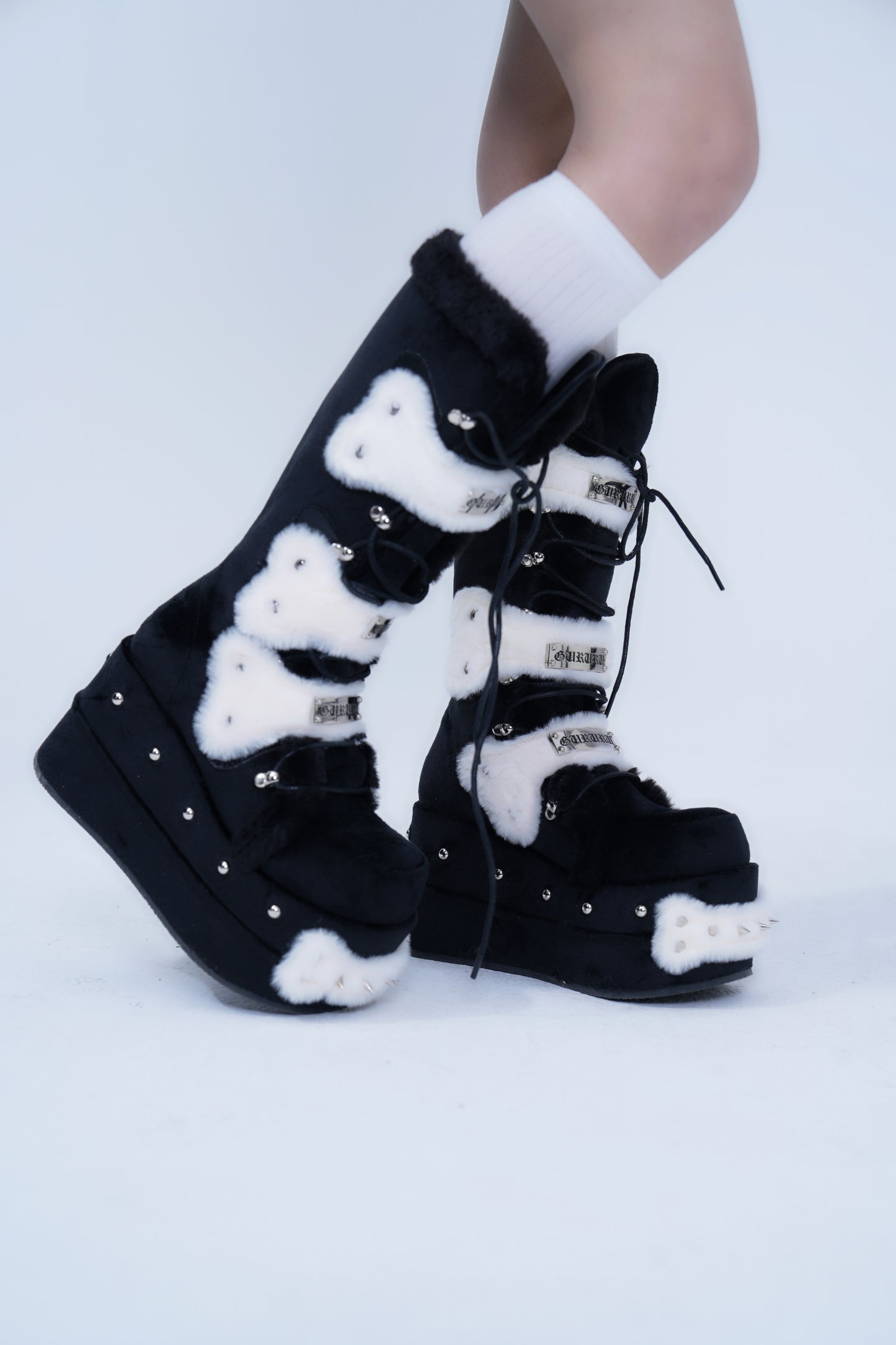 Rivet Plush Platform Knee-High Boots