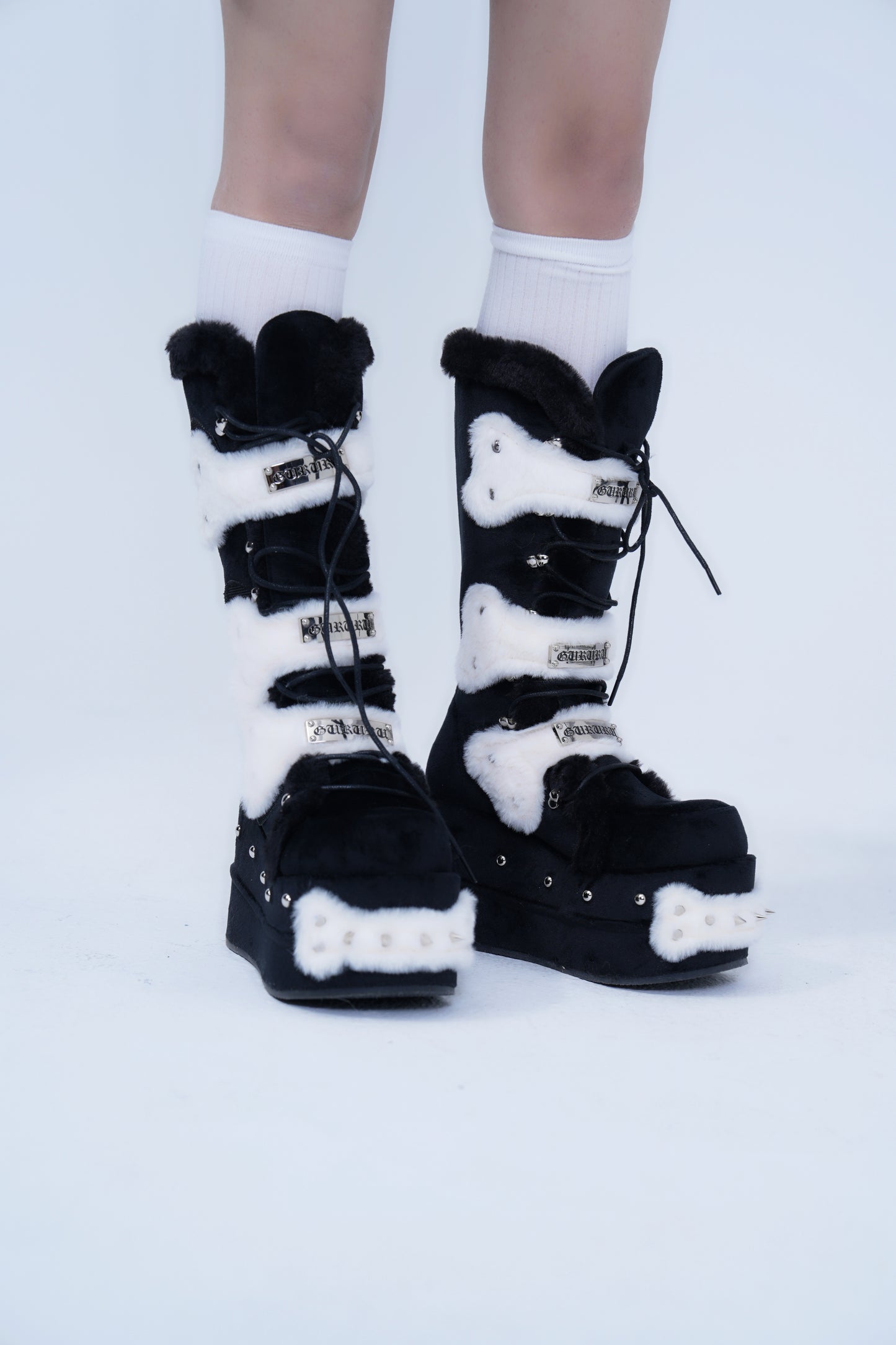 Rivet Plush Platform Knee-High Boots