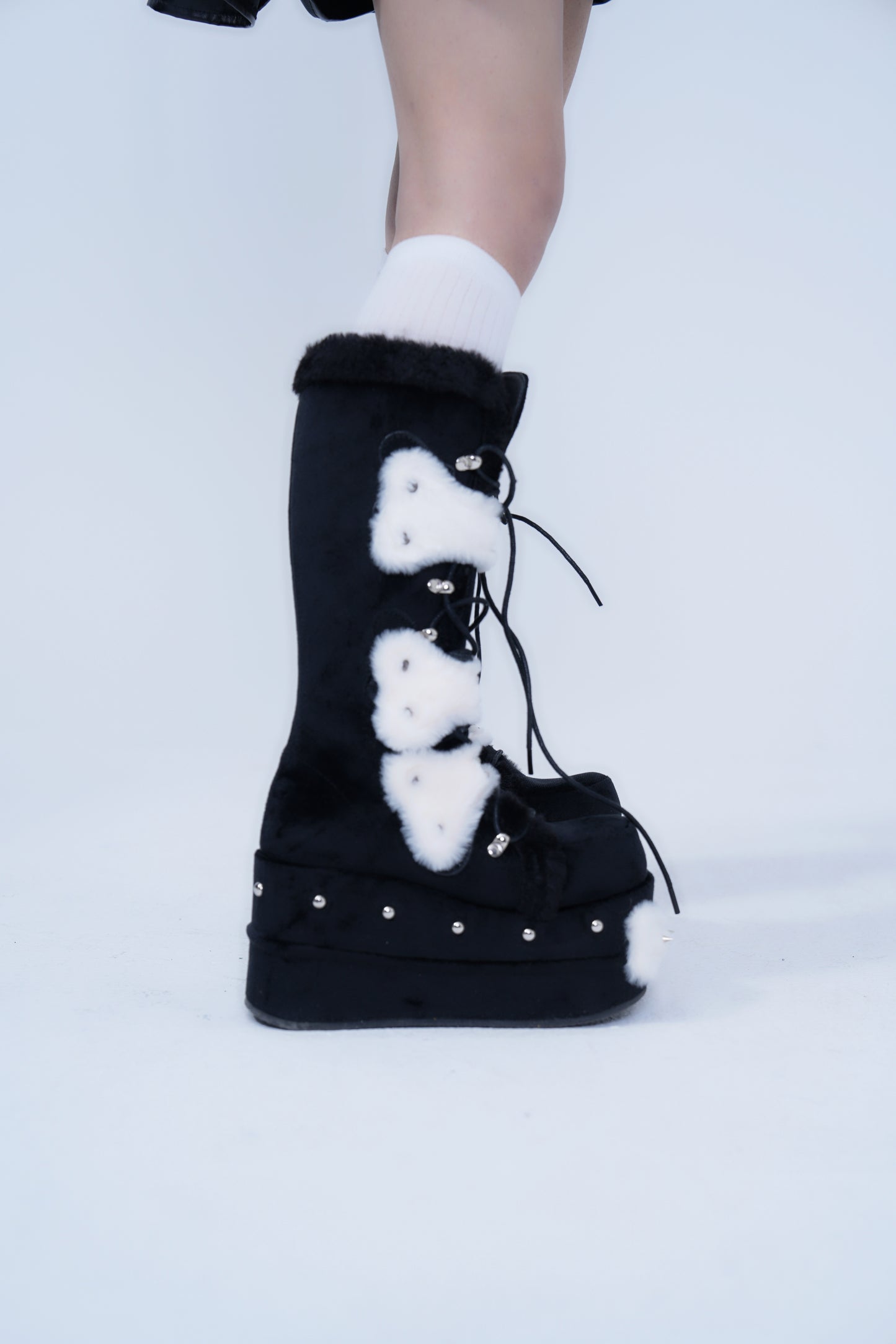 Rivet Plush Platform Knee-High Boots